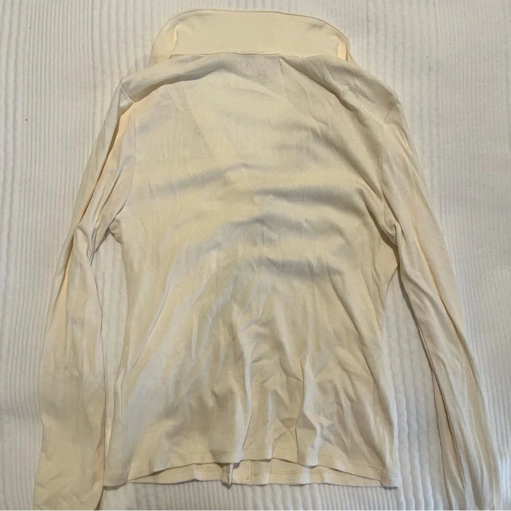 Madewell Ribbed Button Down Ruched Polo Cardigan - Picture 9 of 10